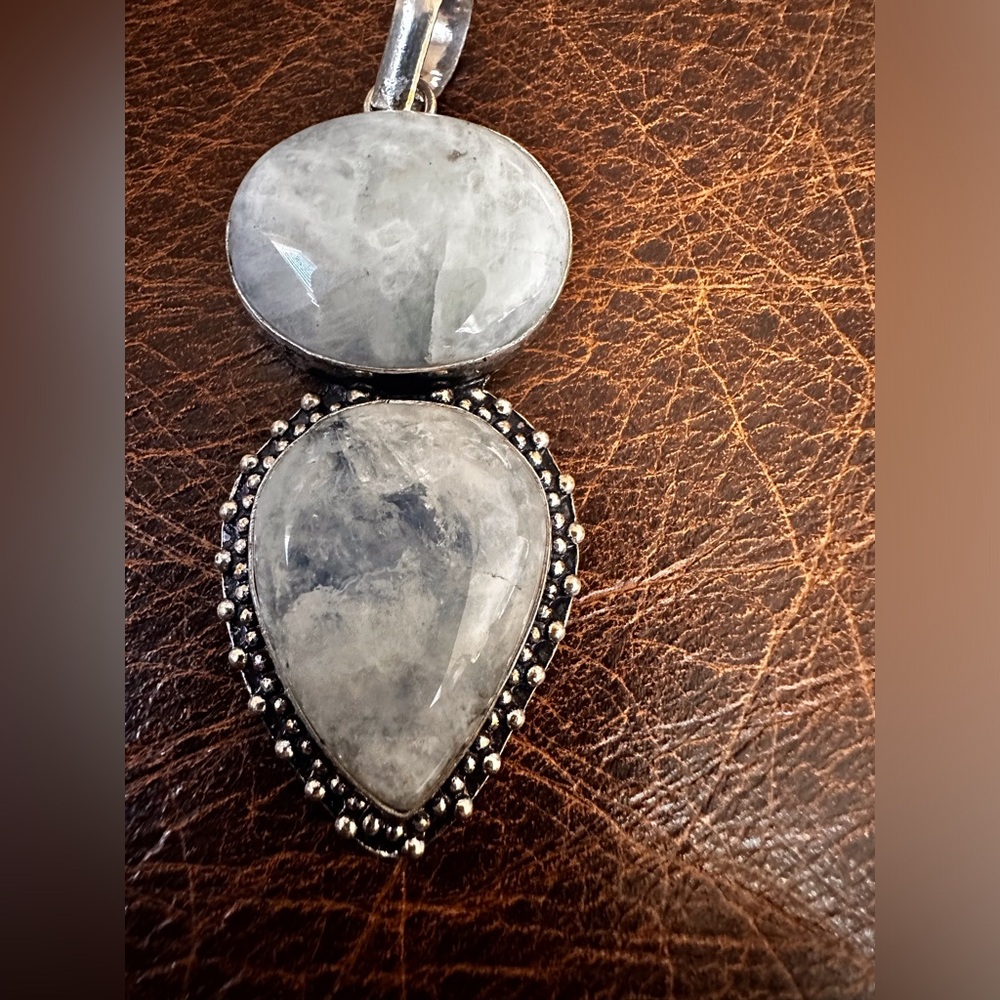 Sterling Silver overlay Artisan moonstone and Gray Stone pendant